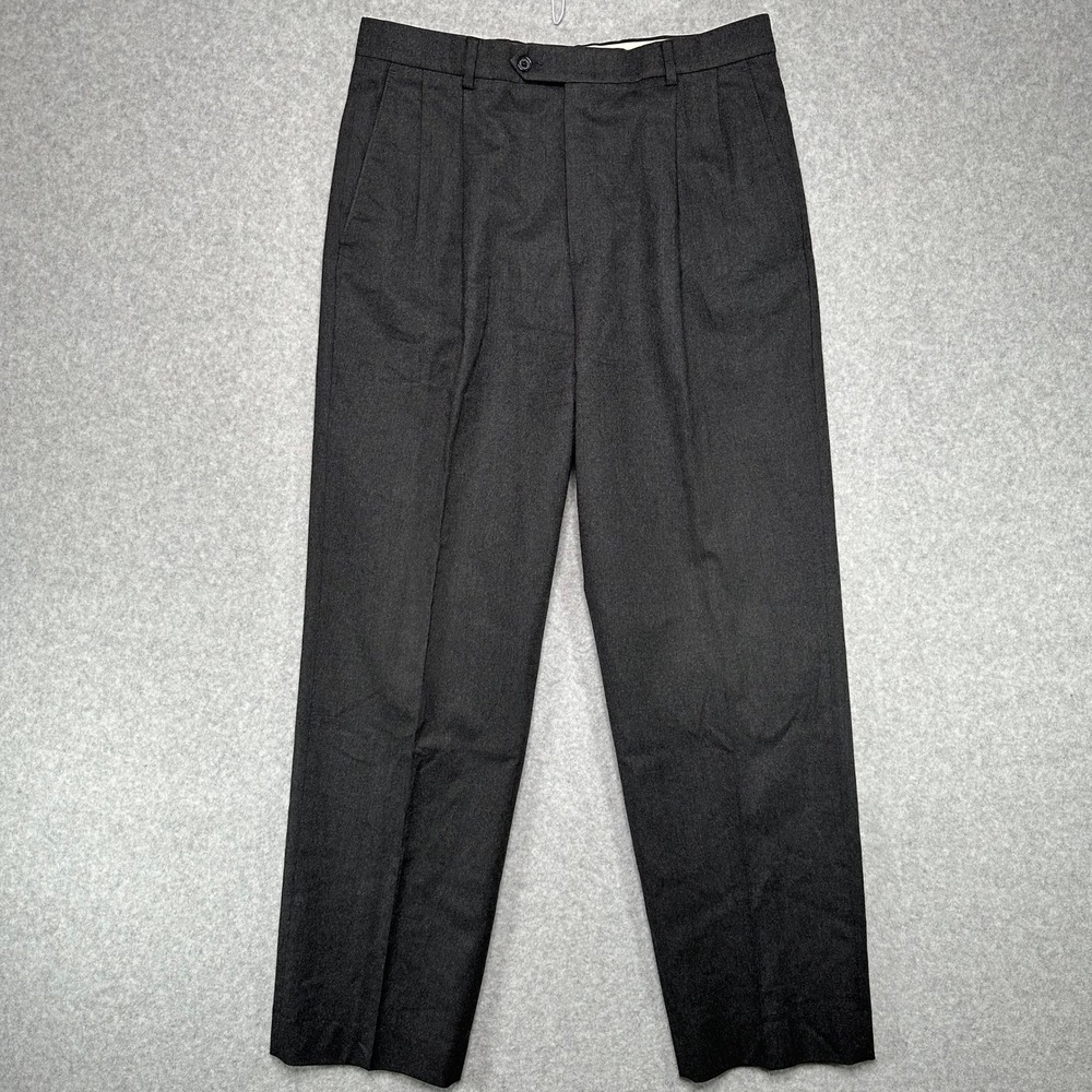 VTG 90s Hart Schaffner Marx 35x30.5‎ Charcoal Dress Suit Pants Wool USA Pleated